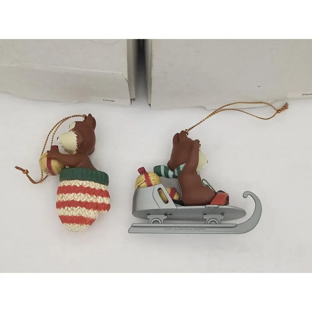 Vintage Disney Chip n Dale Christmas Ornament Pair Boxed Holiday Tree Set